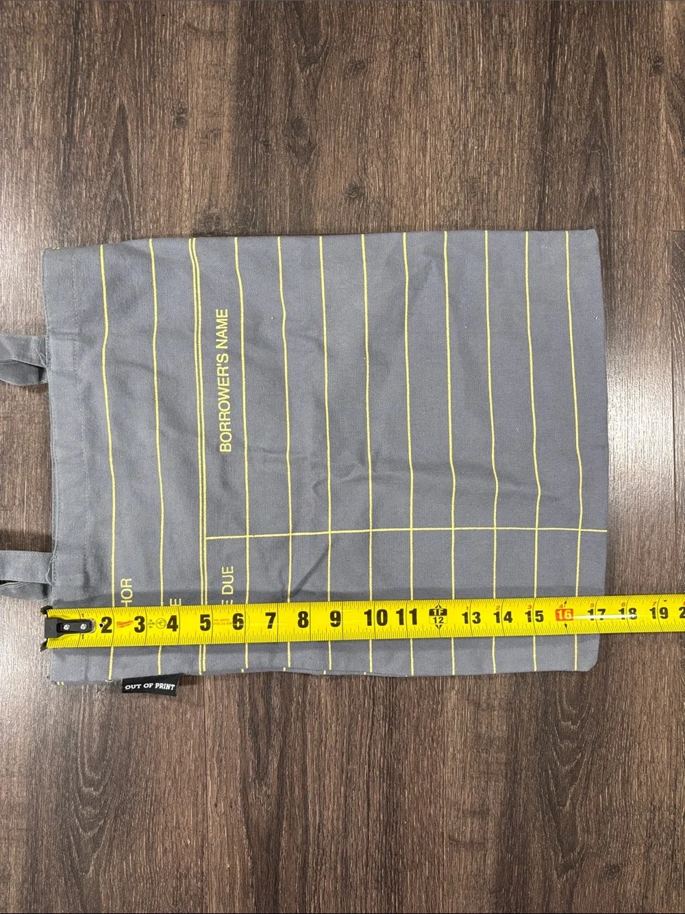 Gray Canvas Tote Bag with Yellow Library Card Print - Bags